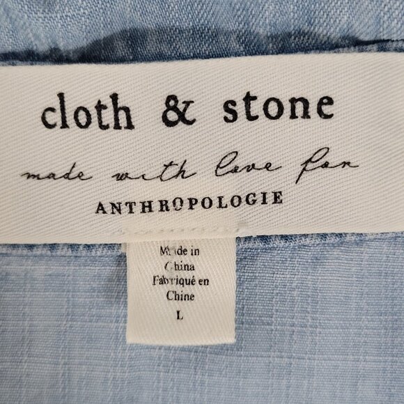 Cloth & Stone Anthropologie Blue Chambray Short Sleeve Dress Size Large L - Picture 3 of 15